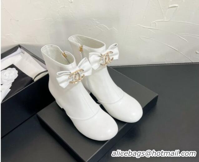 Best Product Chanel Calfskin Heel Ankle Boots 5.5cm with Bow White 0103074