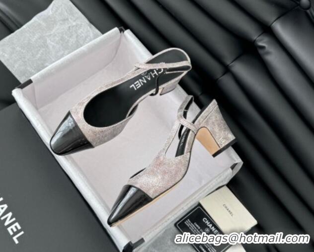 Good Product Chanel Bleached Leather & Patent Calfskin Slingback Pumps 6.5cm 0103094