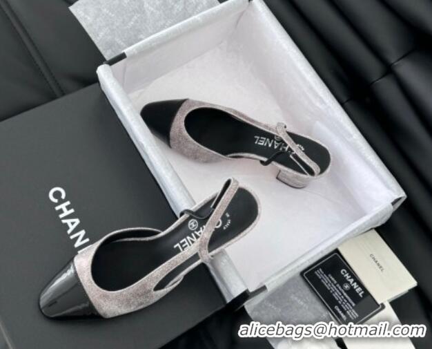 Good Product Chanel Bleached Leather & Patent Calfskin Slingback Pumps 6.5cm 0103094