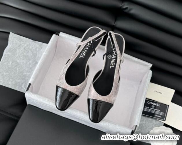 Good Product Chanel Bleached Leather & Patent Calfskin Slingback Pumps 6.5cm 0103094