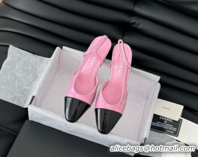 Sumptuous Chanel Bleached Leather & Patent Calfskin Slingback Pumps 6.5cm G31318 Pink 0103101