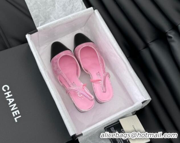 Sumptuous Chanel Bleached Leather & Patent Calfskin Slingback Pumps 6.5cm G31318 Pink 0103101