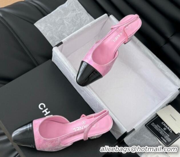 Sumptuous Chanel Bleached Leather & Patent Calfskin Slingback Pumps 6.5cm G31318 Pink 0103101