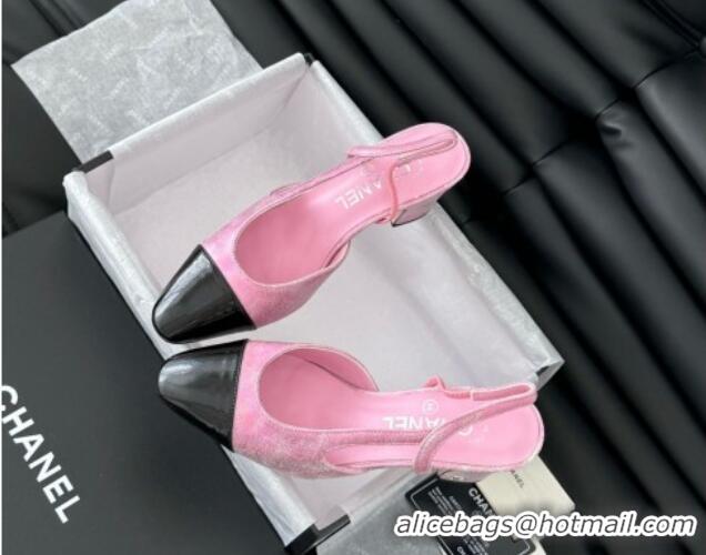 Sumptuous Chanel Bleached Leather & Patent Calfskin Slingback Pumps 6.5cm G31318 Pink 0103101