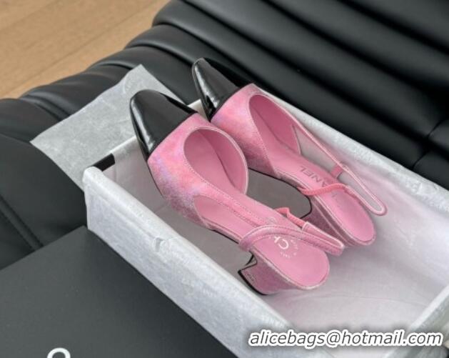 Sumptuous Chanel Bleached Leather & Patent Calfskin Slingback Pumps 6.5cm G31318 Pink 0103101