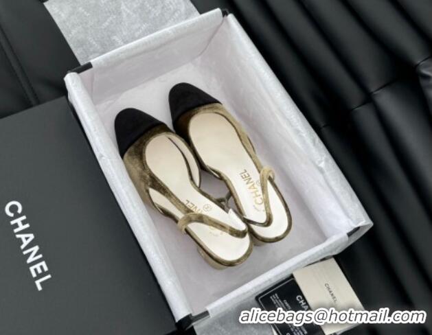 Good Looking Chanel Velvet Slingback Pumps 6.5cm G31318 Green 0103104