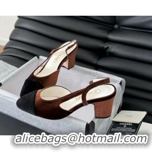 Stylish Chanel Velvet Slingback Pumps 6.5cm G31318 Dark Brown 0103105