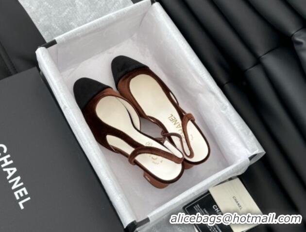 Stylish Chanel Velvet Slingback Pumps 6.5cm G31318 Dark Brown 0103105