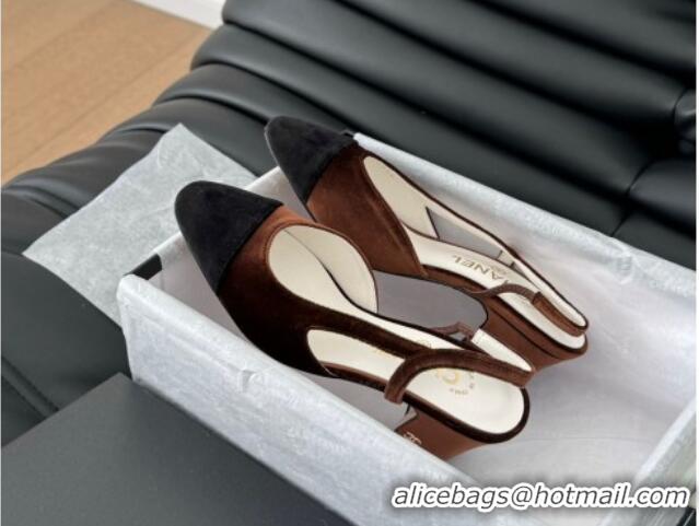 Stylish Chanel Velvet Slingback Pumps 6.5cm G31318 Dark Brown 0103105