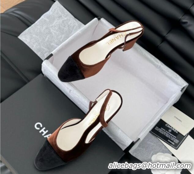 Stylish Chanel Velvet Slingback Pumps 6.5cm G31318 Dark Brown 0103105