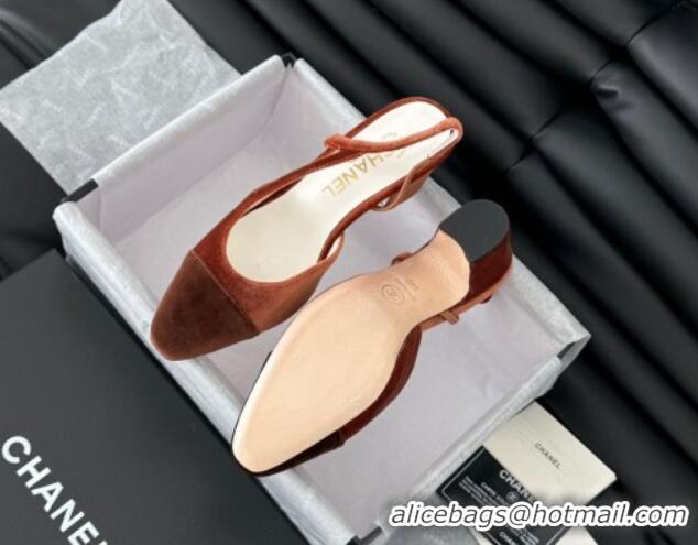 Good Quality Chanel Velvet Slingback Pumps 6.5cm G31318 Light Brown 0103106