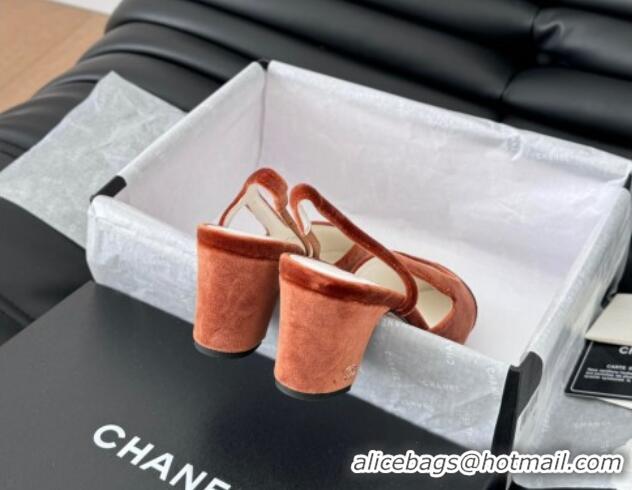 Good Quality Chanel Velvet Slingback Pumps 6.5cm G31318 Light Brown 0103106