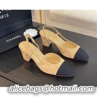 Pretty Style Chanel Quilted Suede & Grosgrain Slingback Pumps 6.5cm with Studs G31318 Dark Beige 0103081