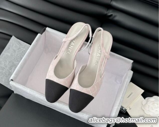 Unique Style Chanel Quilted Suede & Grosgrain Slingback Pumps 6.5cm with Studs G31318 Light Grey 0103083