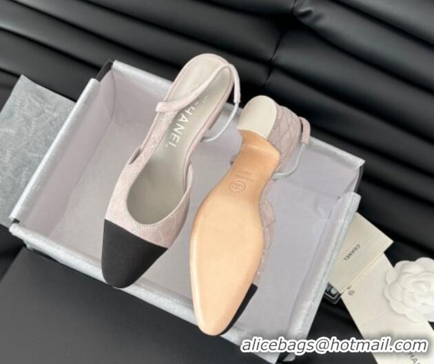 Unique Style Chanel Quilted Suede & Grosgrain Slingback Pumps 6.5cm with Studs G31318 Light Grey 0103083