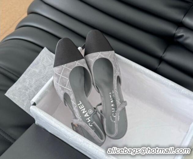 Grade Quality Chanel Quilted Suede & Grosgrain Slingback Pumps 6.5cm with Studs G31318 Dark Grey 0103085