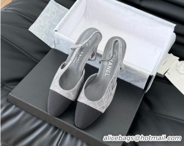 Grade Quality Chanel Quilted Suede & Grosgrain Slingback Pumps 6.5cm with Studs G31318 Dark Grey 0103085