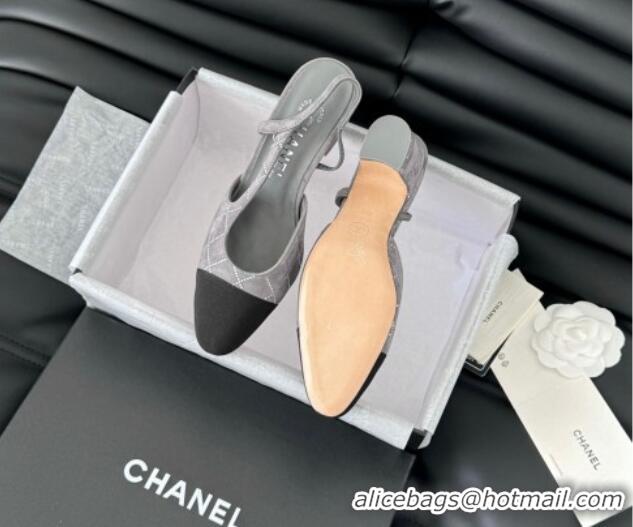 Grade Quality Chanel Quilted Suede & Grosgrain Slingback Pumps 6.5cm with Studs G31318 Dark Grey 0103085