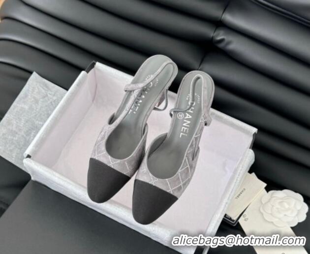 Grade Quality Chanel Quilted Suede & Grosgrain Slingback Pumps 6.5cm with Studs G31318 Dark Grey 0103085