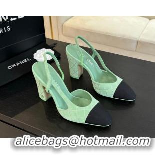 1:1 aaaaa Chanel Quilted Suede & Grosgrain Slingback Pumps 9cm with Studs G45509 Light Green 0103088