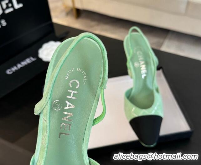 1:1 aaaaa Chanel Quilted Suede & Grosgrain Slingback Pumps 9cm with Studs G45509 Light Green 0103088