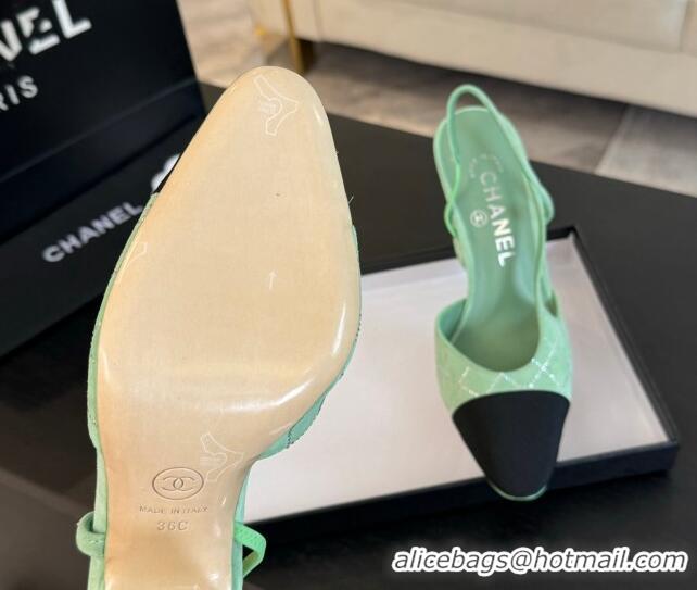 1:1 aaaaa Chanel Quilted Suede & Grosgrain Slingback Pumps 9cm with Studs G45509 Light Green 0103088