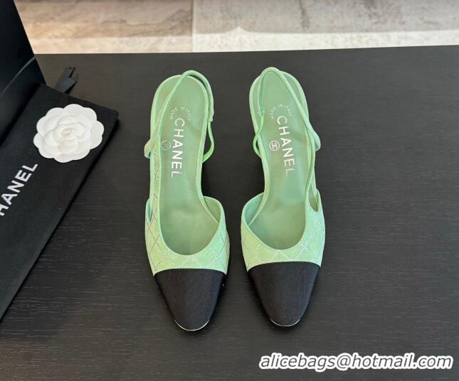 1:1 aaaaa Chanel Quilted Suede & Grosgrain Slingback Pumps 9cm with Studs G45509 Light Green 0103088