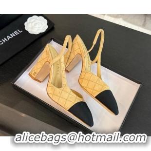 Best Grade Chanel Quilted Suede & Grosgrain Slingback Pumps 9cm with Studs G45509 Dark Beige 0103092