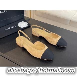 Unique Style Chanel Quilted Suede & Grosgrain Slingbacks Flats with Studs G31319 Dark Beige 0103093