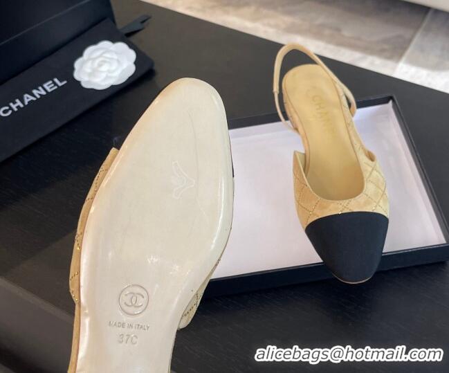 Unique Style Chanel Quilted Suede & Grosgrain Slingbacks Flats with Studs G31319 Dark Beige 0103093