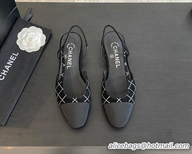 Buy Luxury Chanel Quilted Suede & Grosgrain Slingbacks Flats with Studs G31319 Black 0103095