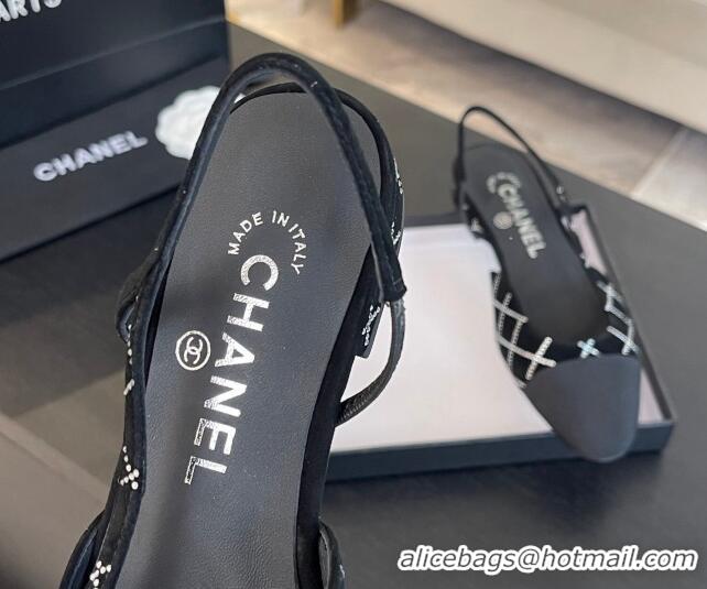 Buy Luxury Chanel Quilted Suede & Grosgrain Slingbacks Flats with Studs G31319 Black 0103095