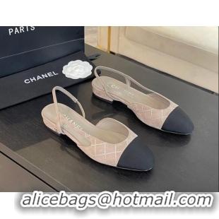 Buy Discount Chanel Quilted Suede & Grosgrain Slingbacks Flats with Studs G31319 Beige Grey 0103098