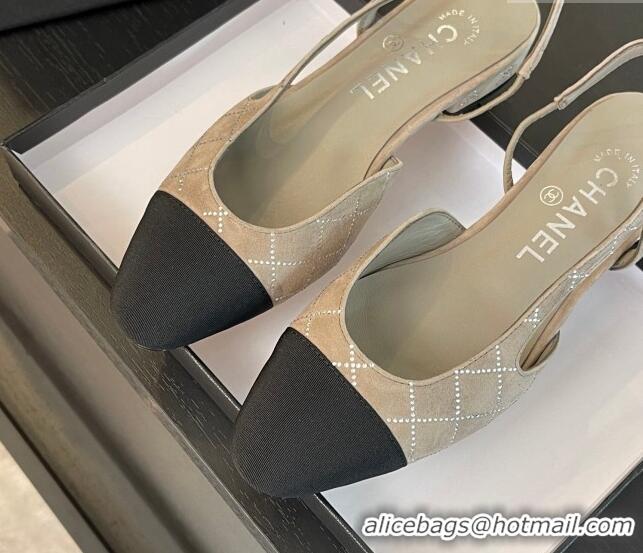 Buy Discount Chanel Quilted Suede & Grosgrain Slingbacks Flats with Studs G31319 Beige Grey 0103098