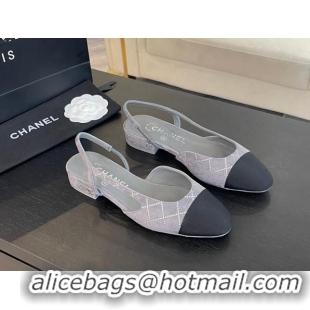 Good Product Chanel Quilted Suede & Grosgrain Slingbacks Flats with Studs G31319 Dark Grey 0103100