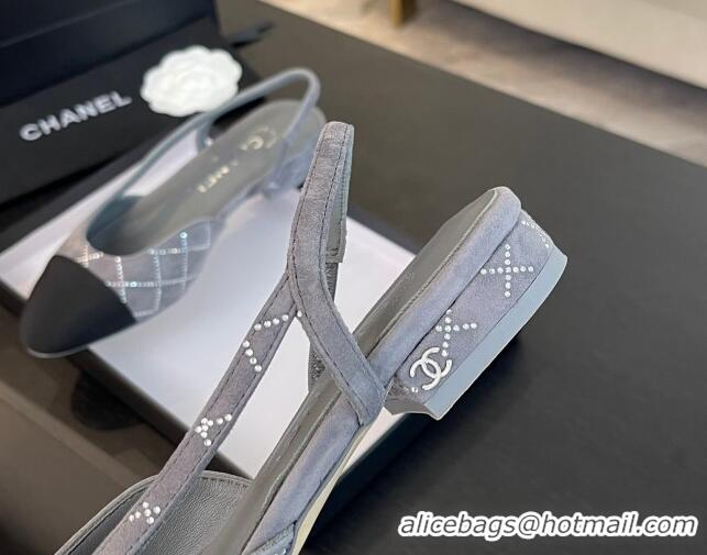 Good Product Chanel Quilted Suede & Grosgrain Slingbacks Flats with Studs G31319 Dark Grey 0103100