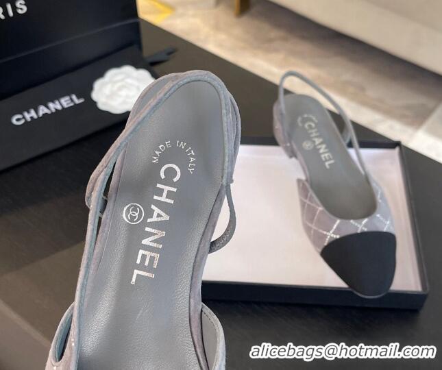 Good Product Chanel Quilted Suede & Grosgrain Slingbacks Flats with Studs G31319 Dark Grey 0103100