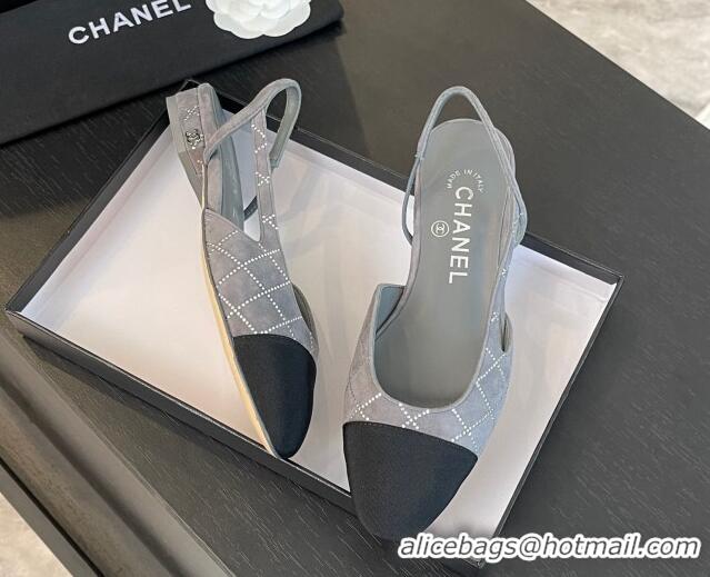 Good Product Chanel Quilted Suede & Grosgrain Slingbacks Flats with Studs G31319 Dark Grey 0103100