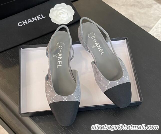 Good Product Chanel Quilted Suede & Grosgrain Slingbacks Flats with Studs G31319 Dark Grey 0103100