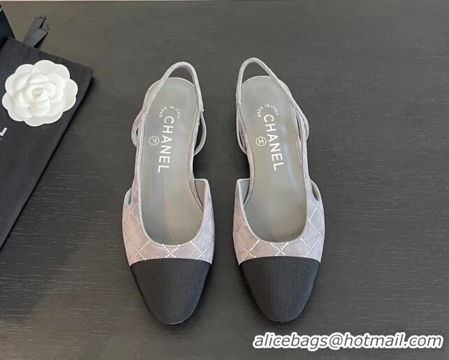 Good Product Chanel Quilted Suede & Grosgrain Slingbacks Flats with Studs G31319 Dark Grey 0103100