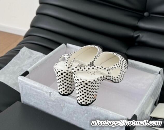 Durable Chanel Dotted Calfskin & Grosgrain Slingback Pumps 6.5cm with Studs G31318 White 0103112