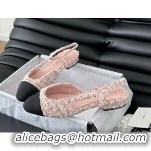 Sophisticated Chanel Tweed & Grosgrain Slingbacks Flats G31319 Light Pink 0103116