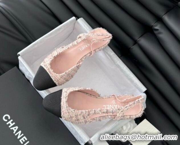 Sophisticated Chanel Tweed & Grosgrain Slingbacks Flats G31319 Light Pink 0103116