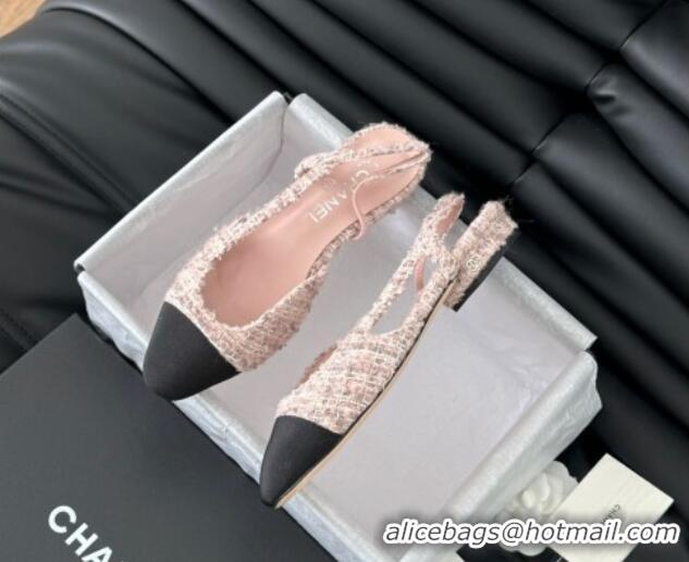 Sophisticated Chanel Tweed & Grosgrain Slingbacks Flats G31319 Light Pink 0103116