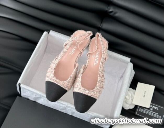 Sophisticated Chanel Tweed & Grosgrain Slingbacks Flats G31319 Light Pink 0103116