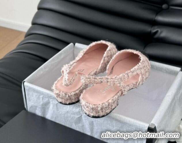 Sophisticated Chanel Tweed & Grosgrain Slingbacks Flats G31319 Light Pink 0103116