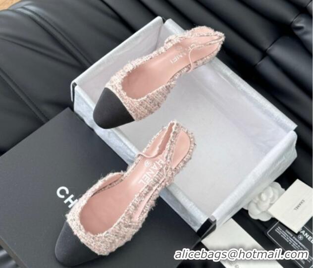 Sophisticated Chanel Tweed & Grosgrain Slingbacks Flats G31319 Light Pink 0103116