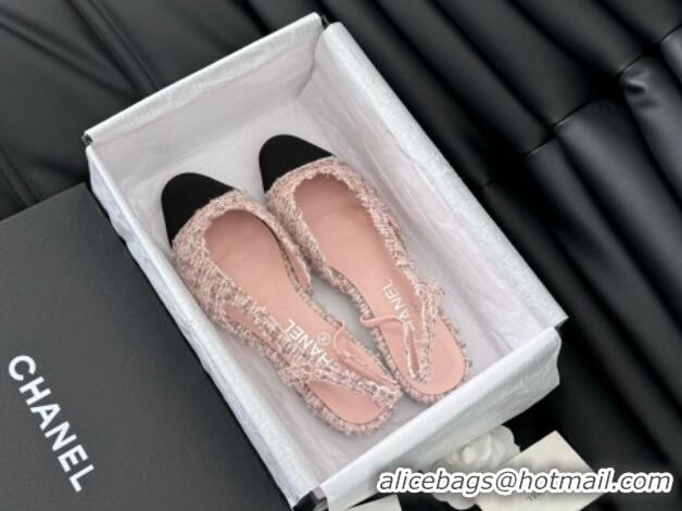 Sophisticated Chanel Tweed & Grosgrain Slingbacks Flats G31319 Light Pink 0103116