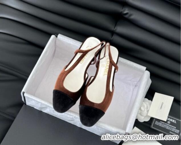 Stylish Chanel Velvet & Grosgrain Slingbacks Flats G31319 Brown 0103114