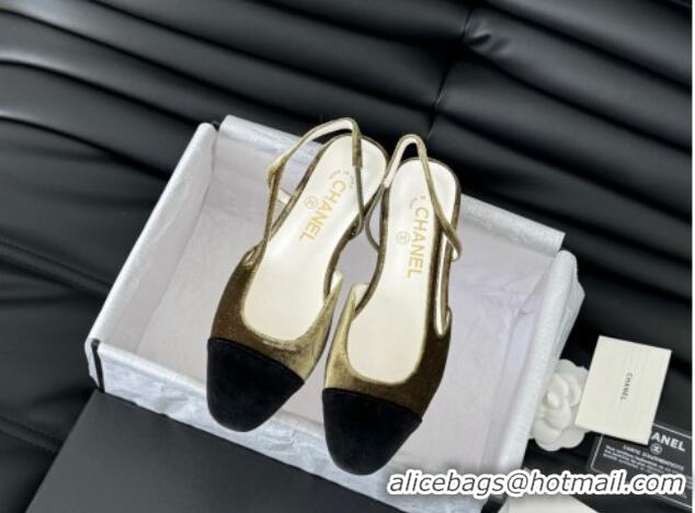 Hot Style Chanel Velvet & Grosgrain Slingbacks Flats G31319 Green 0103115